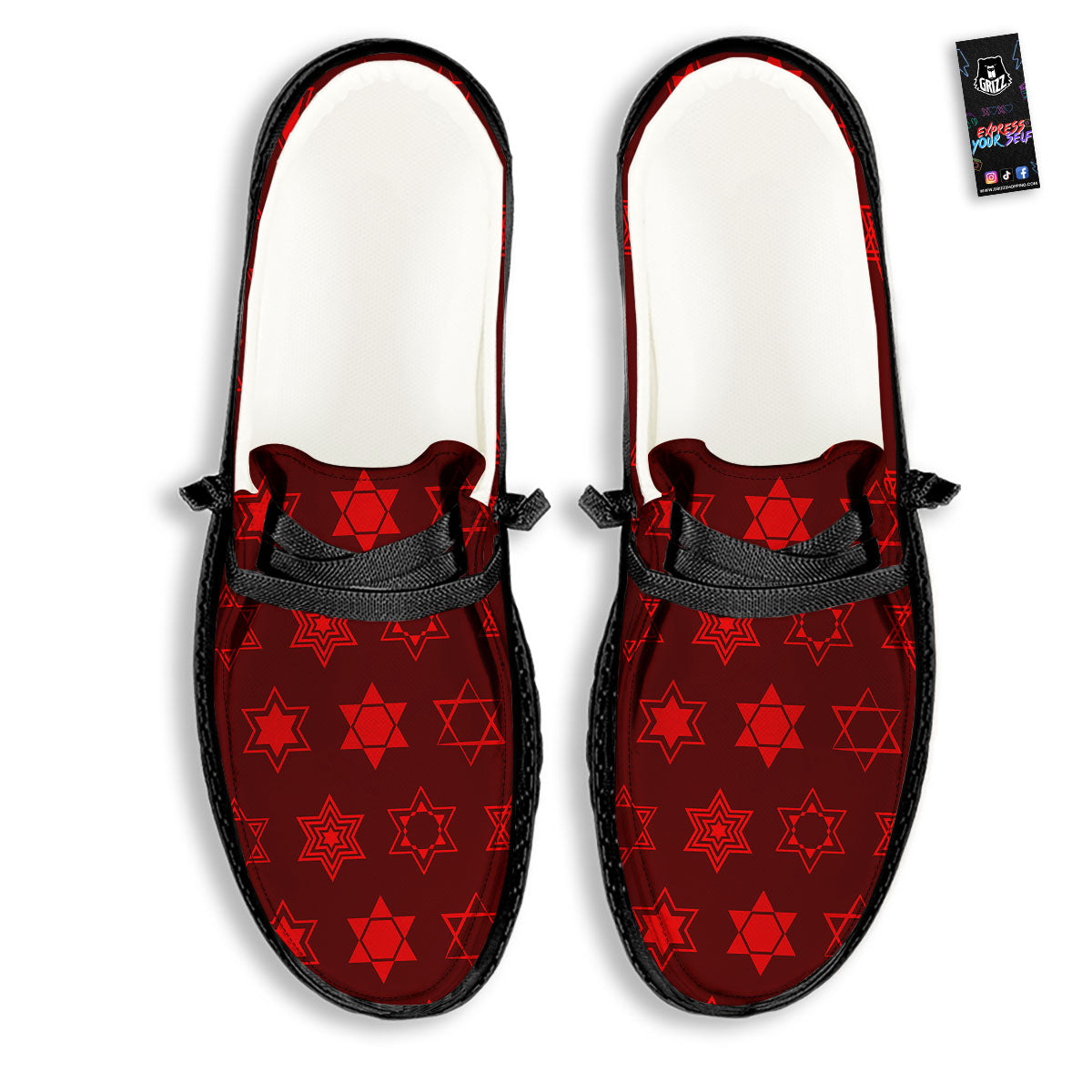 Star Of David Geometric Print Black Loafers-grizzshop