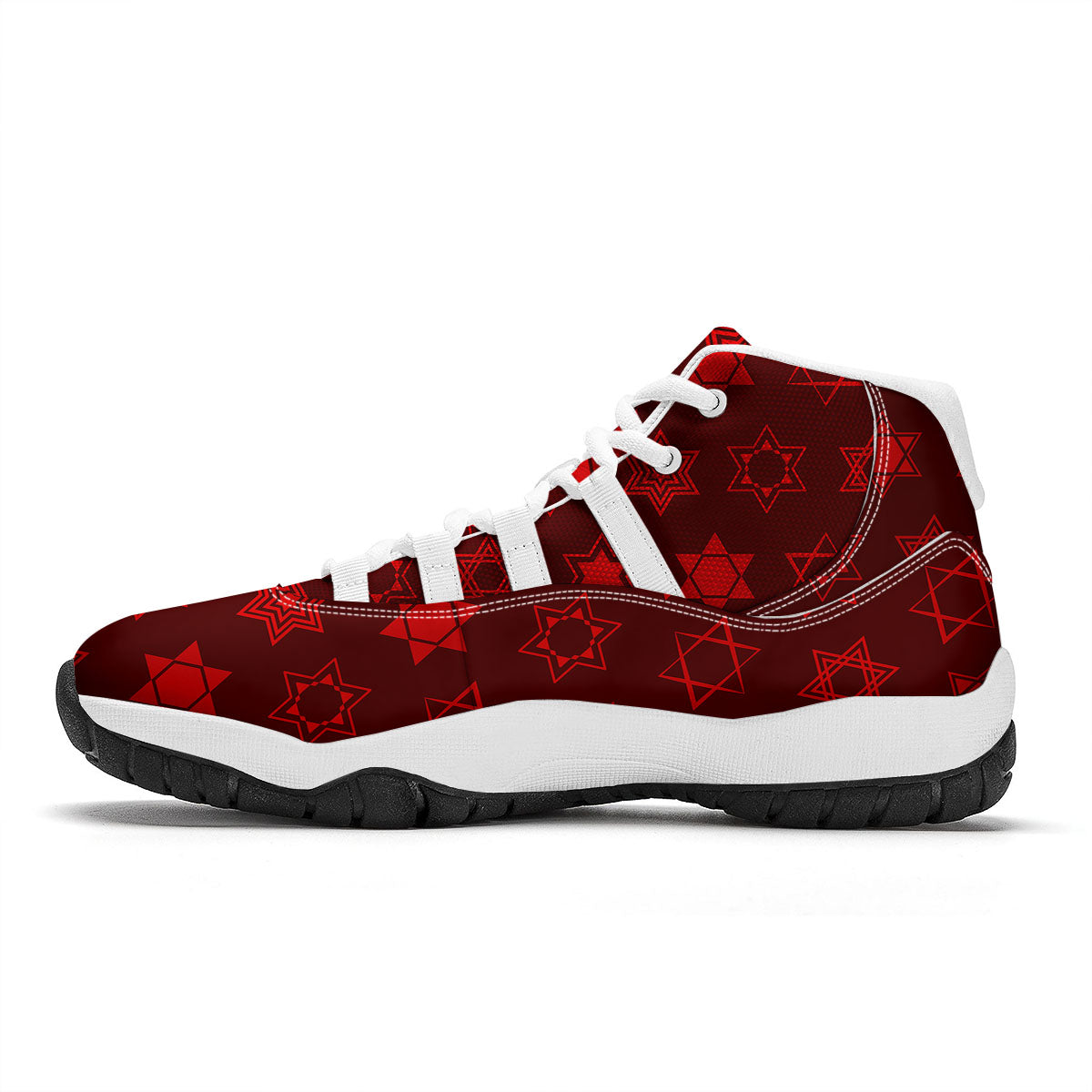 Star Of David Geometric Print White Bball Shoes-grizzshop