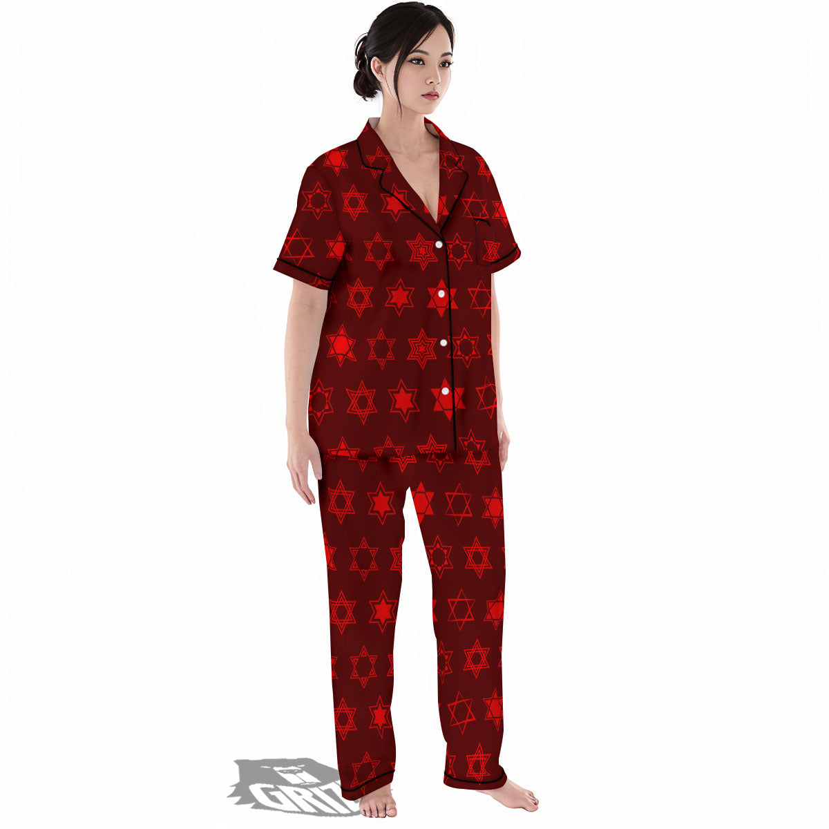 Star Of David Geometric Print Women's Pajamas Set-grizzshop