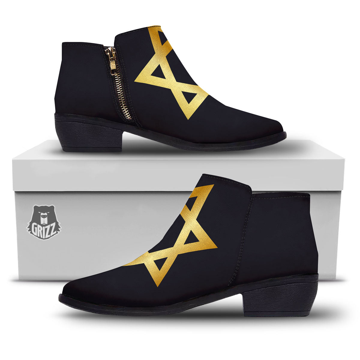 Star Of David Golden Print Ankle Boots-grizzshop