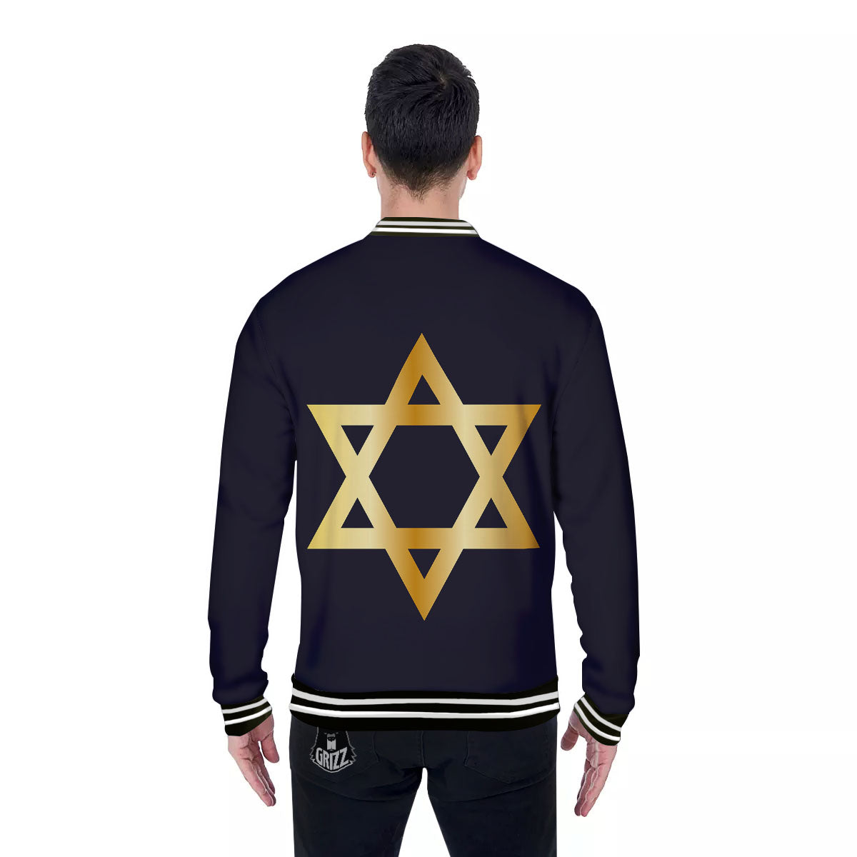 Star Of David Golden Print Baseball Jacket-grizzshop