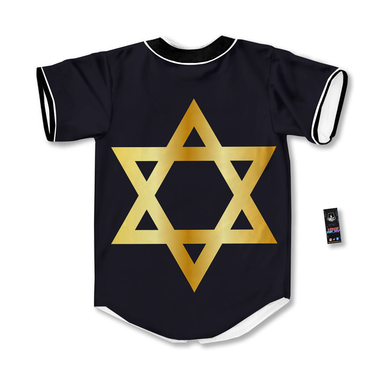 Star Of David Golden Print Baseball Jersey-grizzshop