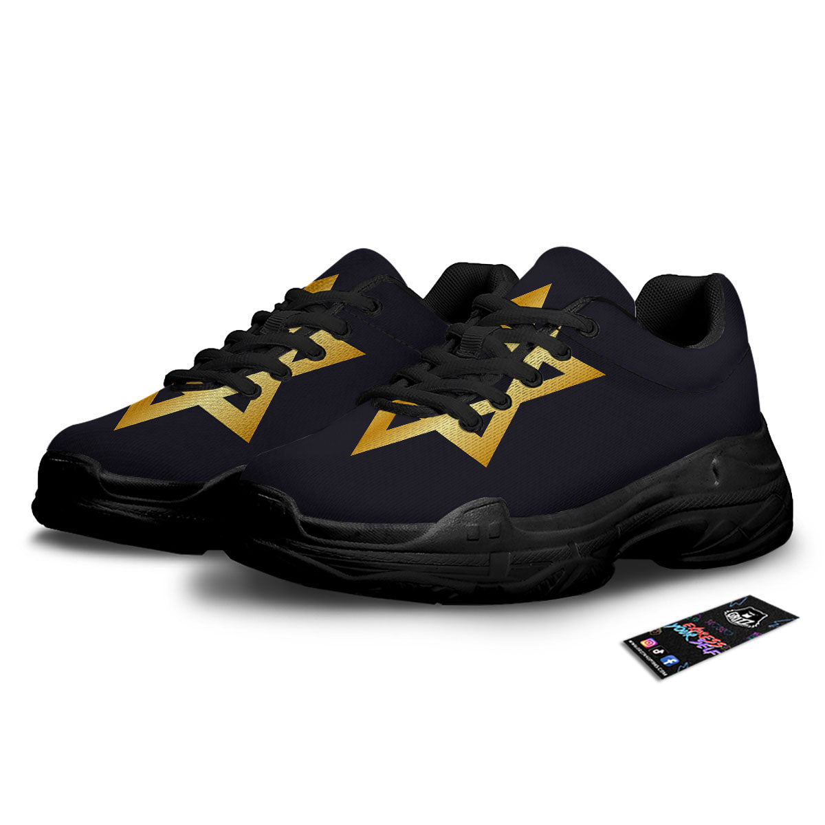 Star Of David Golden Print Black Chunky Shoes-grizzshop