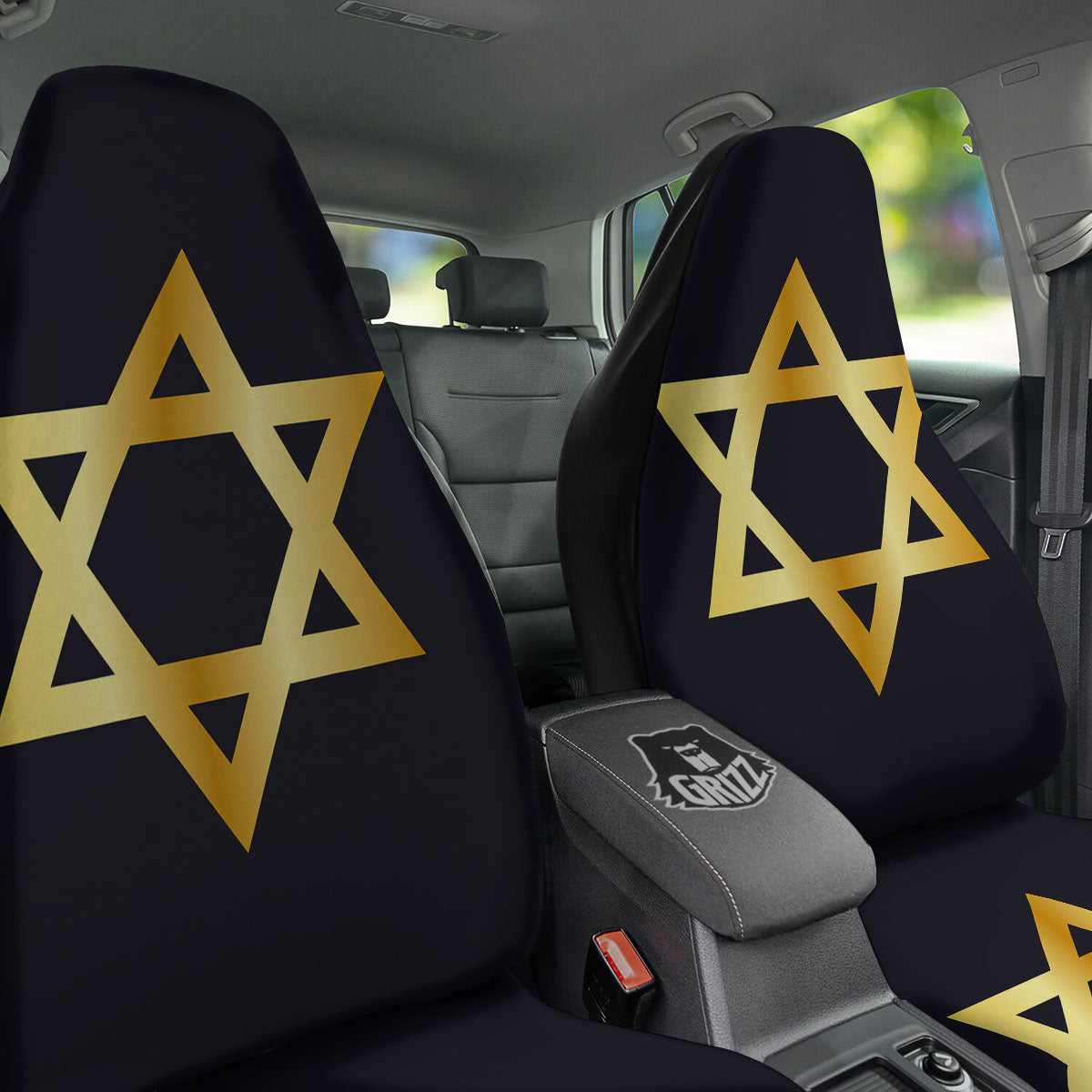 Star Of David Golden Print Car Seat Covers-grizzshop