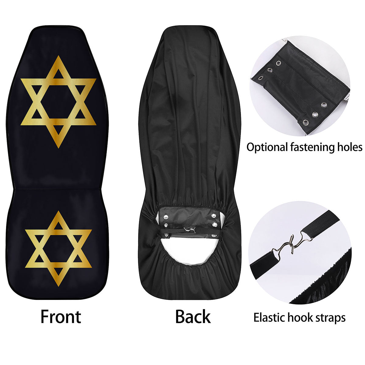 Star Of David Golden Print Car Seat Covers-grizzshop