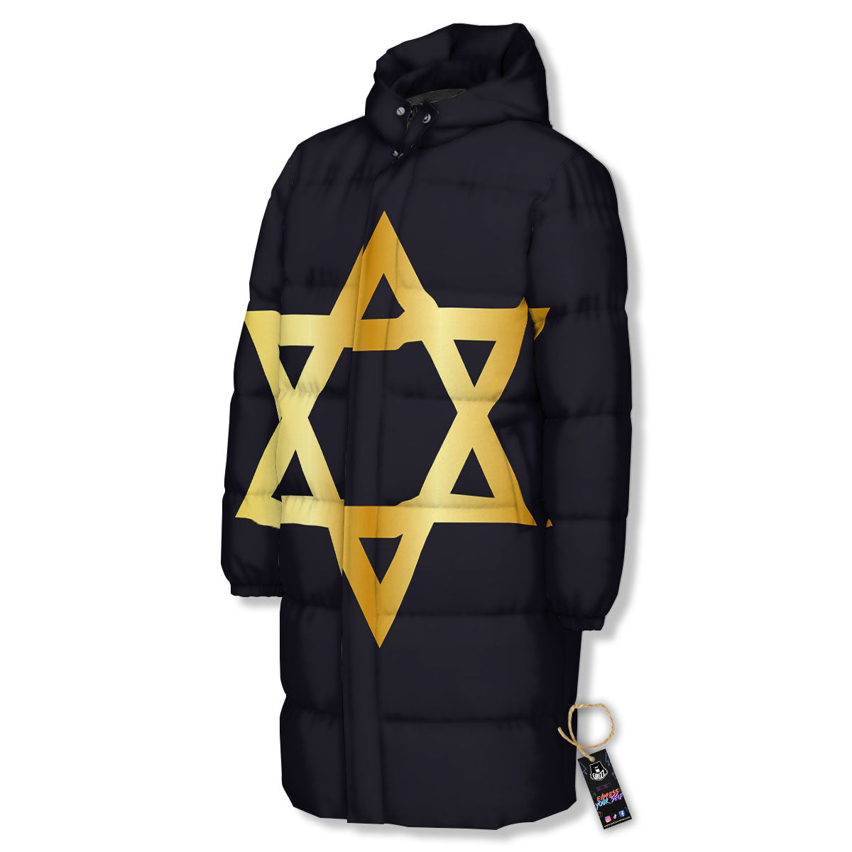 Star Of David Golden Print Long Down Jacket-grizzshop