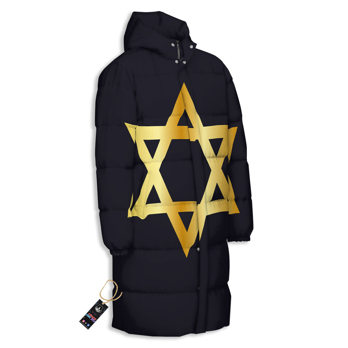 Star Of David Golden Print Long Down Jacket-grizzshop