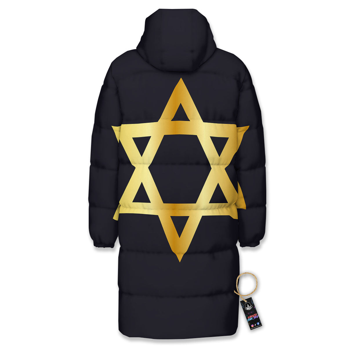 Star Of David Golden Print Long Down Jacket-grizzshop