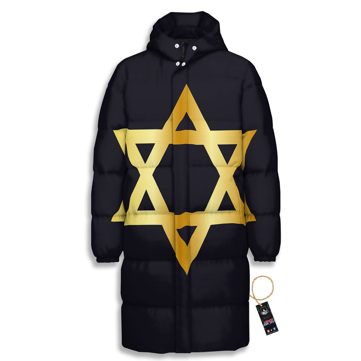Star Of David Golden Print Long Down Jacket-grizzshop