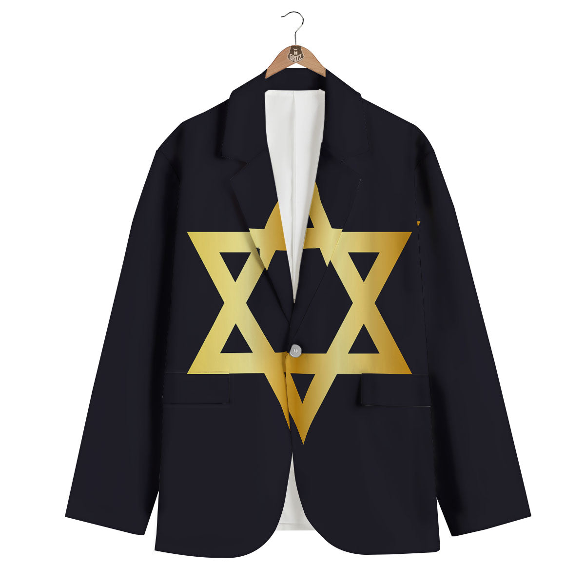 Star Of David Golden Print Men's Blazer-grizzshop