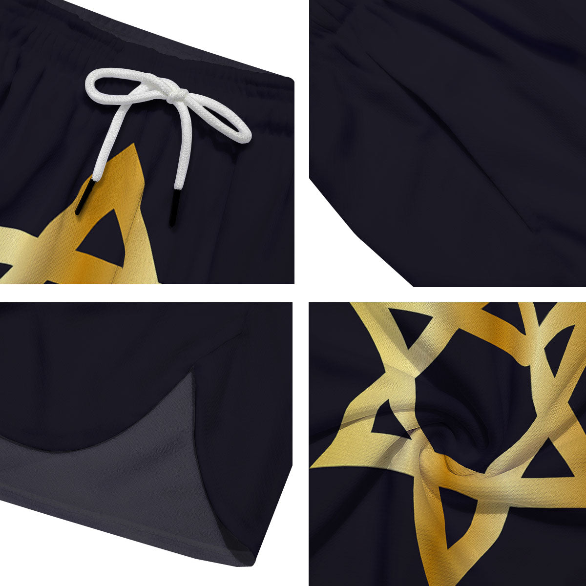 Star Of David Golden Print Men's Running Shorts-grizzshop