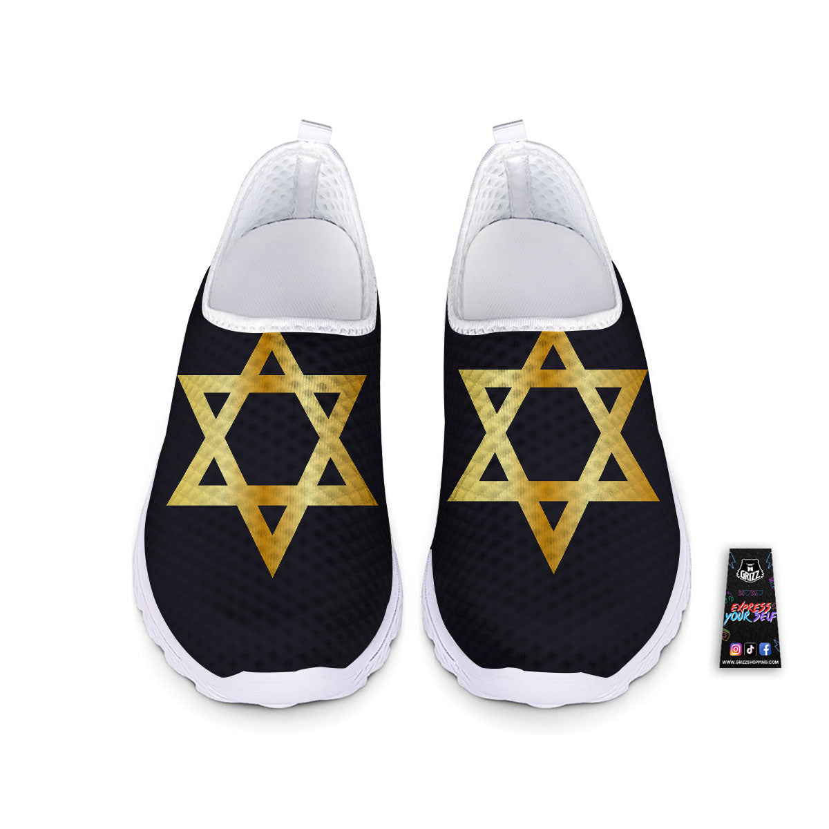 Star Of David Golden Print Nurse Shoes-grizzshop