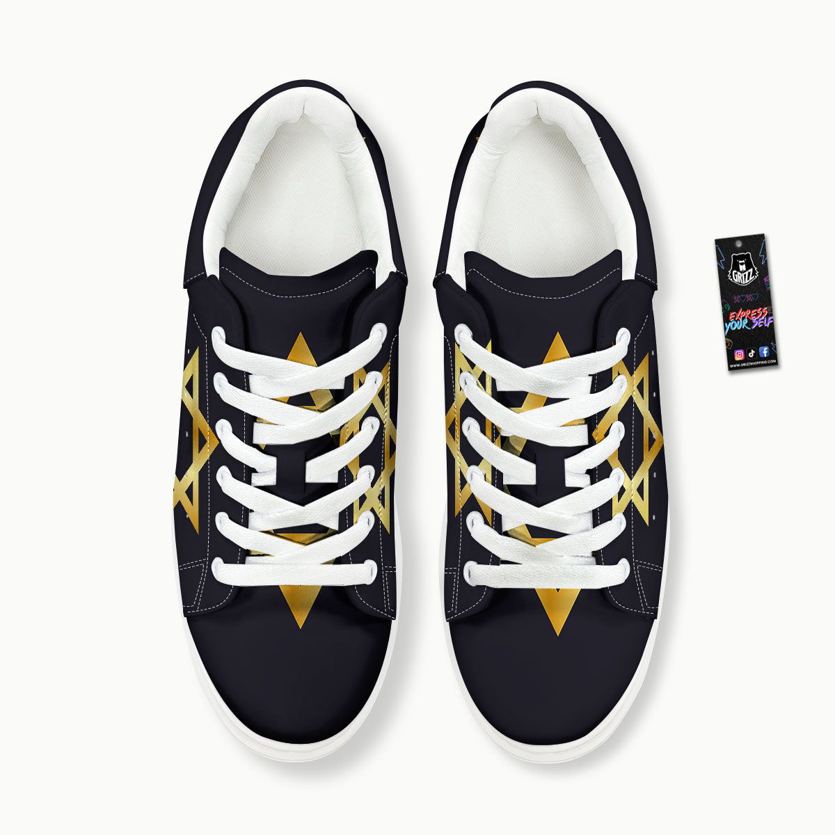 Star Of David Golden Print Platform Shoes-grizzshop