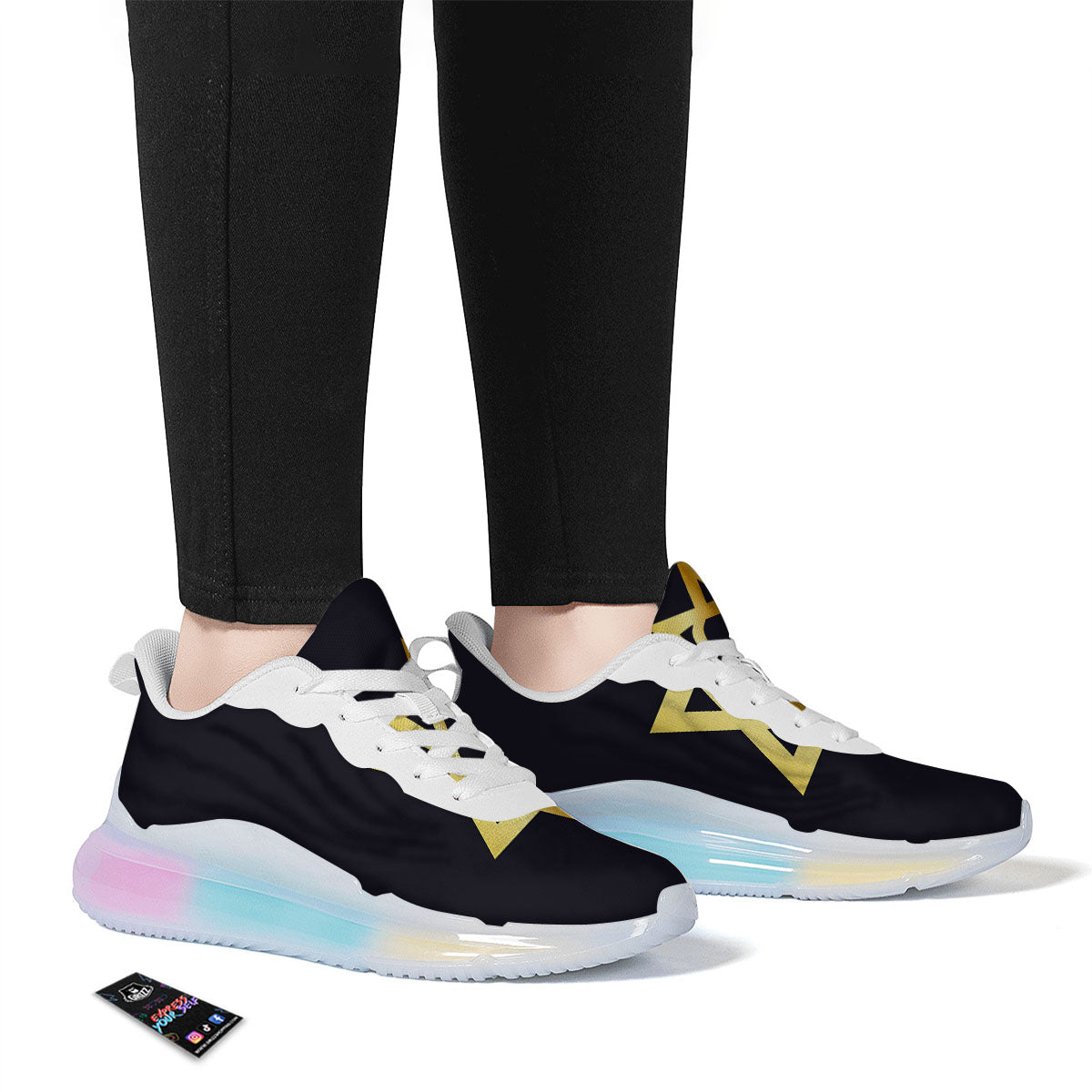 Star Of David Golden Print Running Sneakers-grizzshop