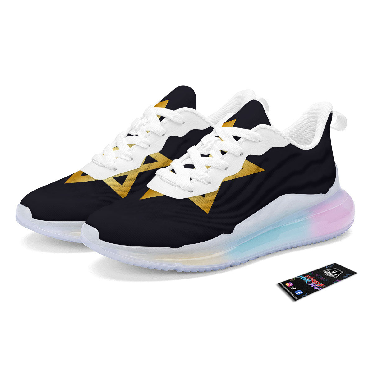 Star Of David Golden Print Running Sneakers-grizzshop