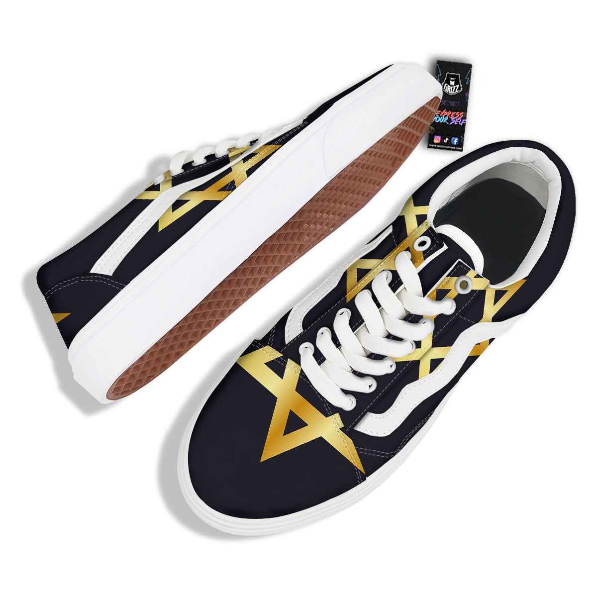 Star Of David Golden Print Skate Shoes-grizzshop