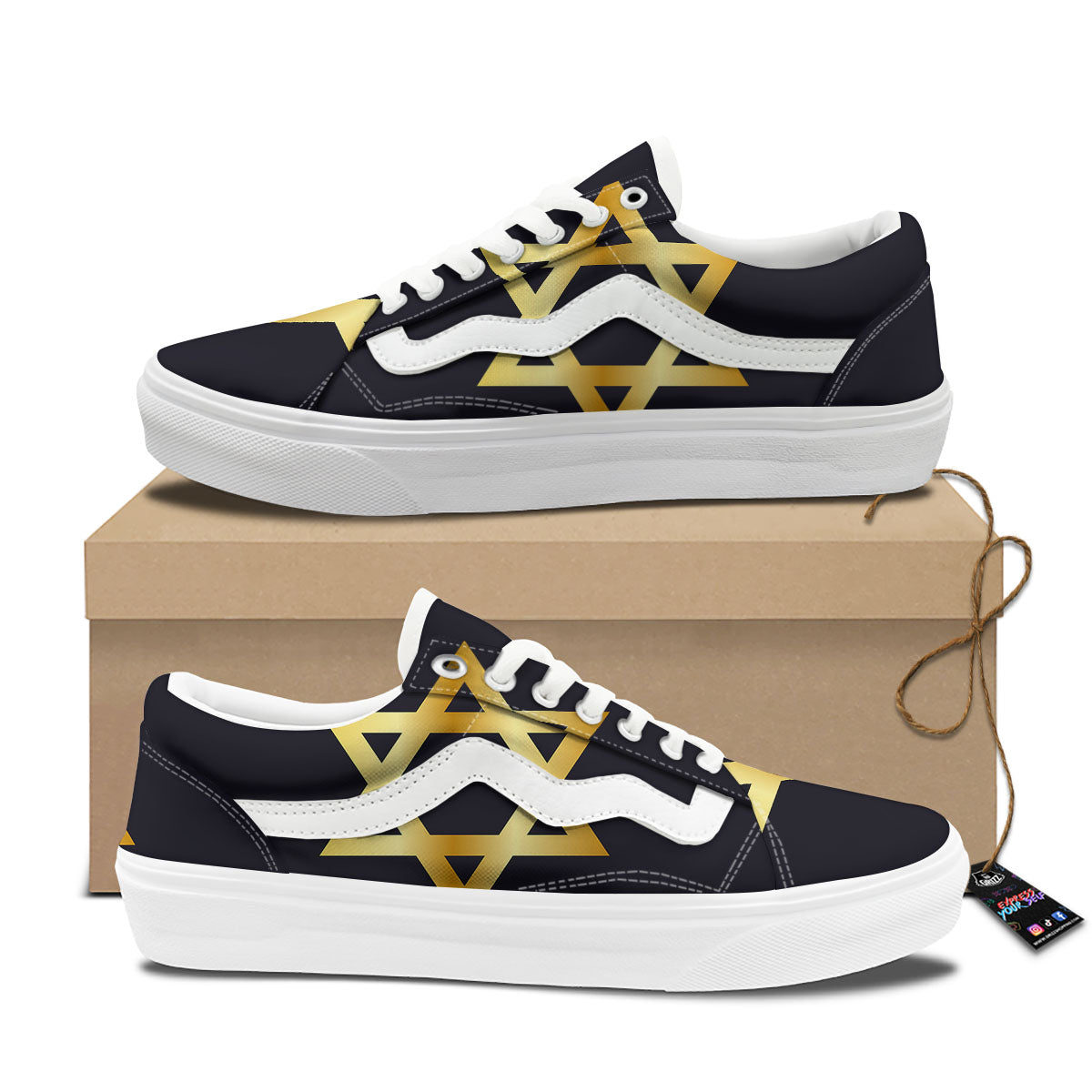 Star Of David Golden Print Skate Shoes-grizzshop
