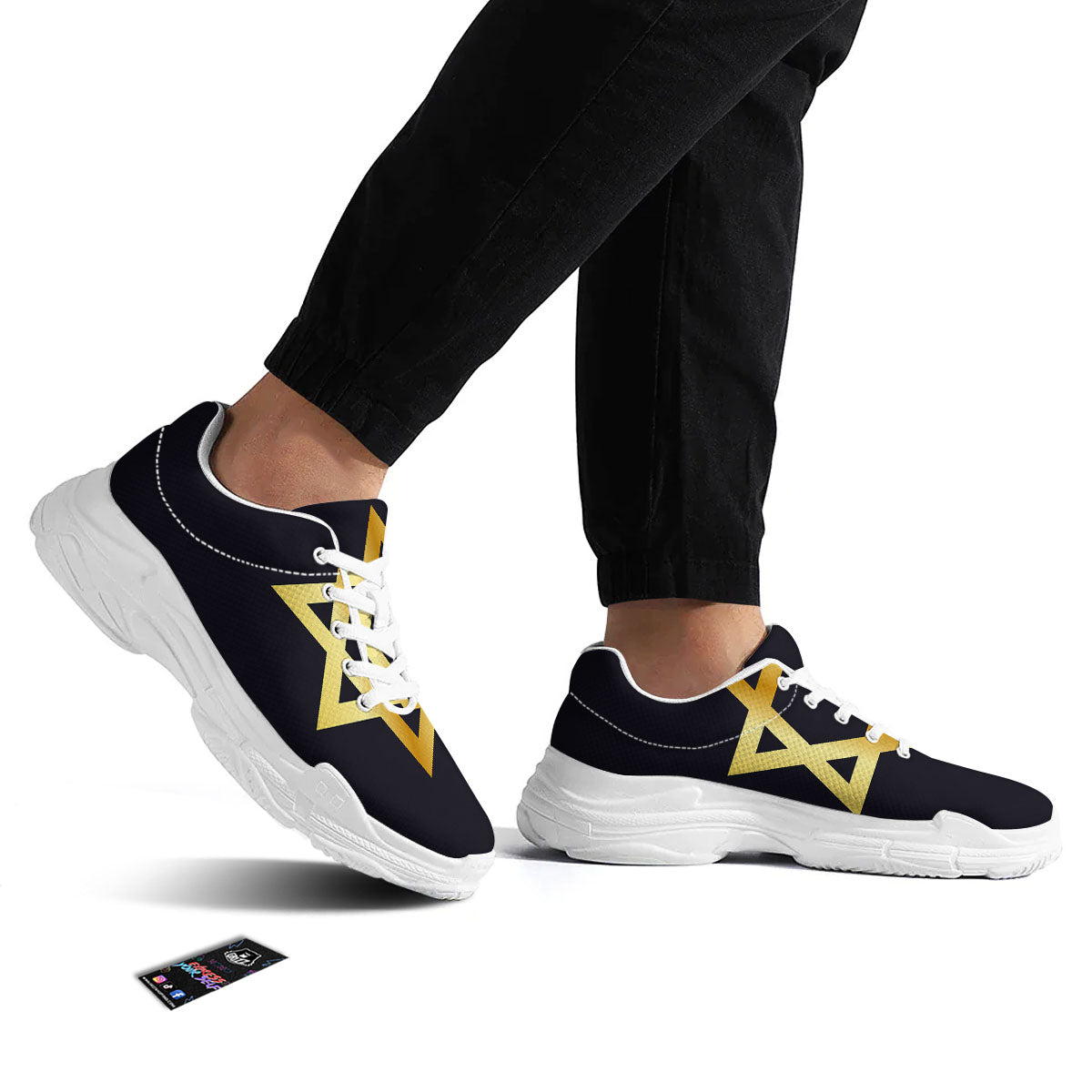 Star Of David Golden Print White Chunky Shoes-grizzshop