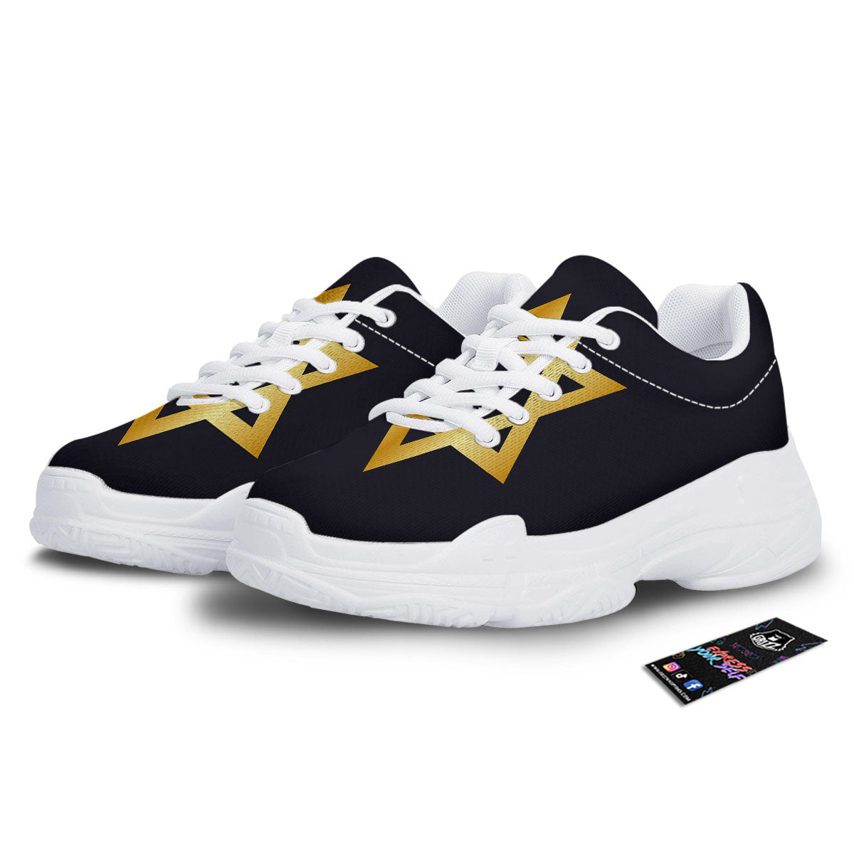 Star Of David Golden Print White Chunky Shoes-grizzshop