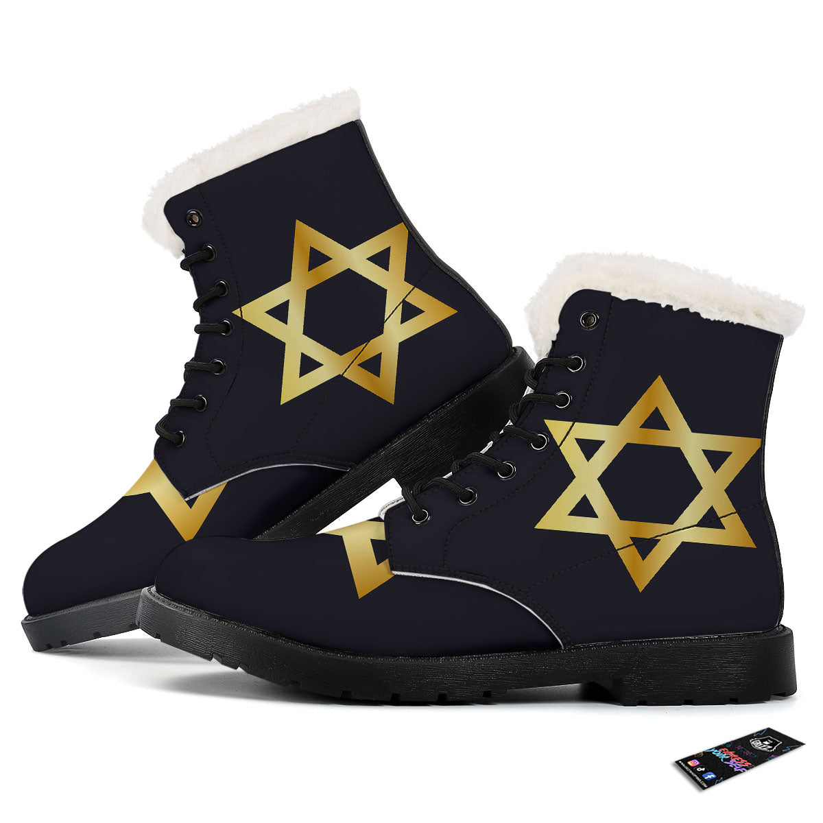 Star Of David Golden Print Winter Boots-grizzshop