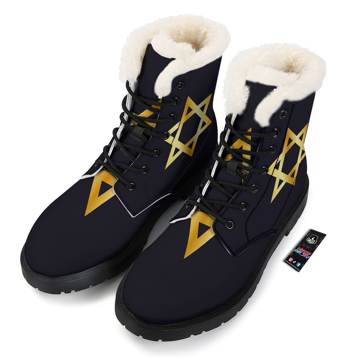Star Of David Golden Print Winter Boots-grizzshop
