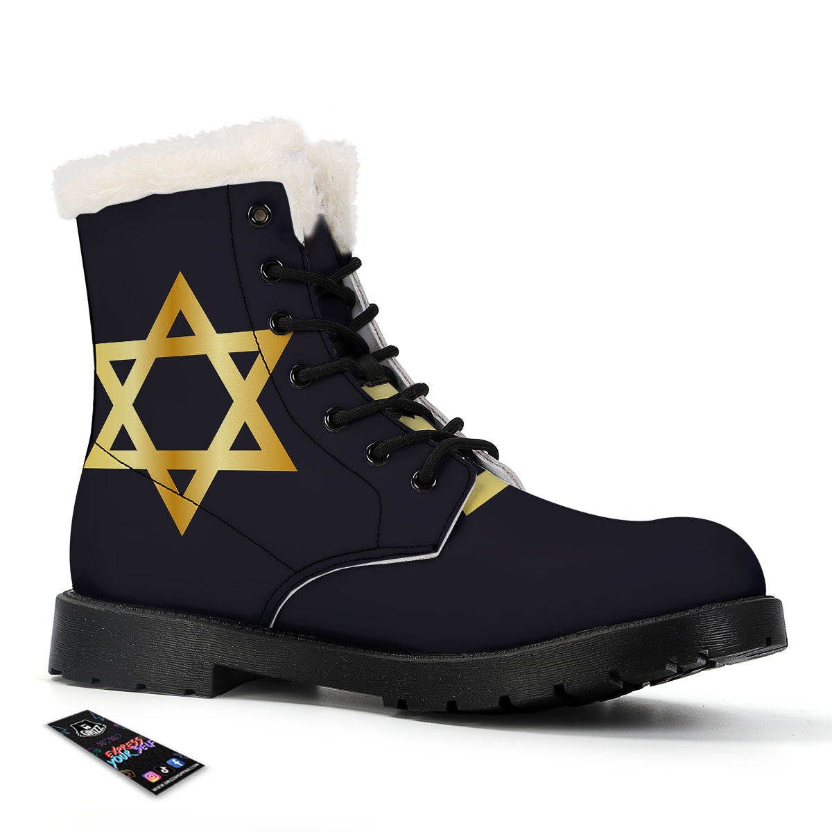 Star Of David Golden Print Winter Boots-grizzshop