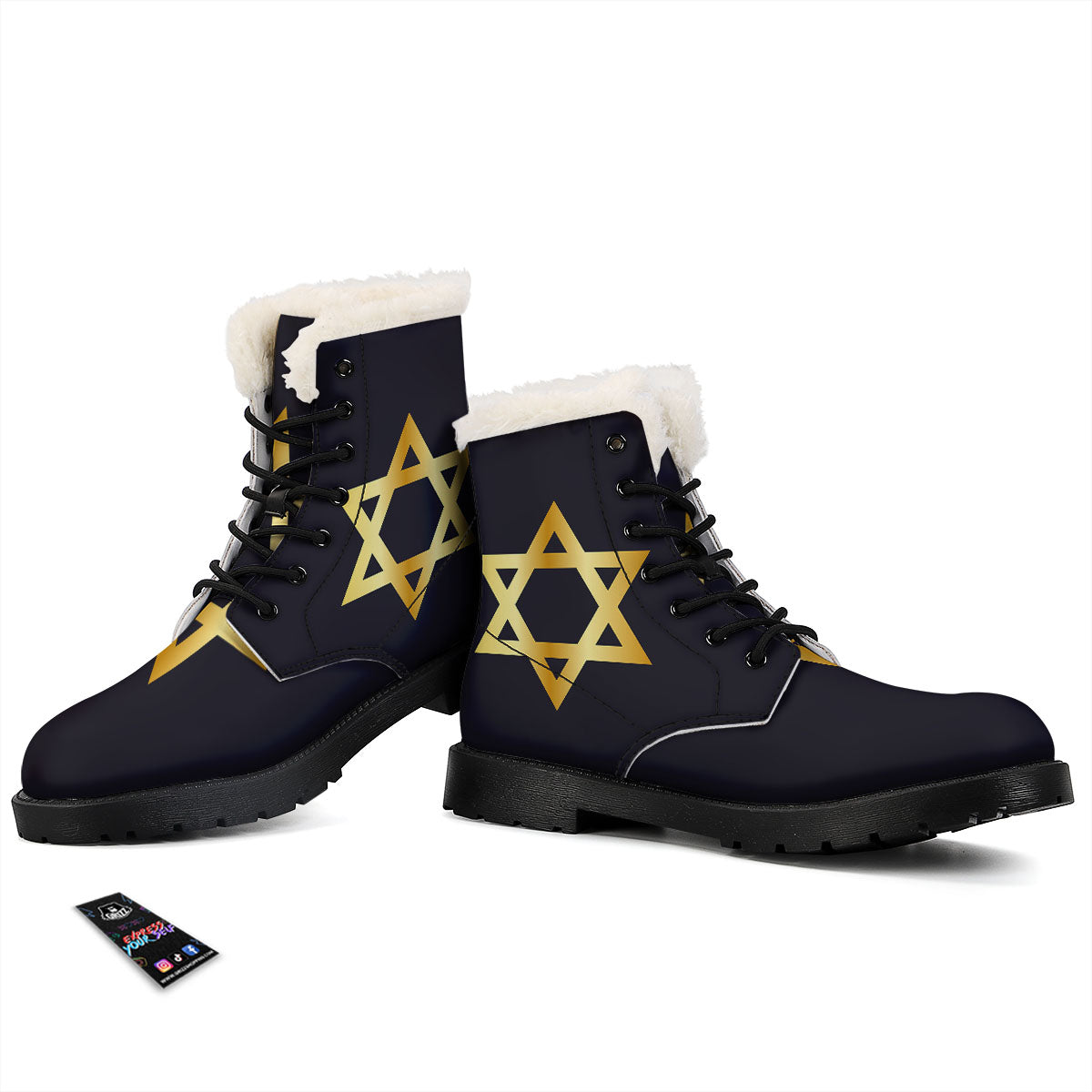 Star Of David Golden Print Winter Boots-grizzshop