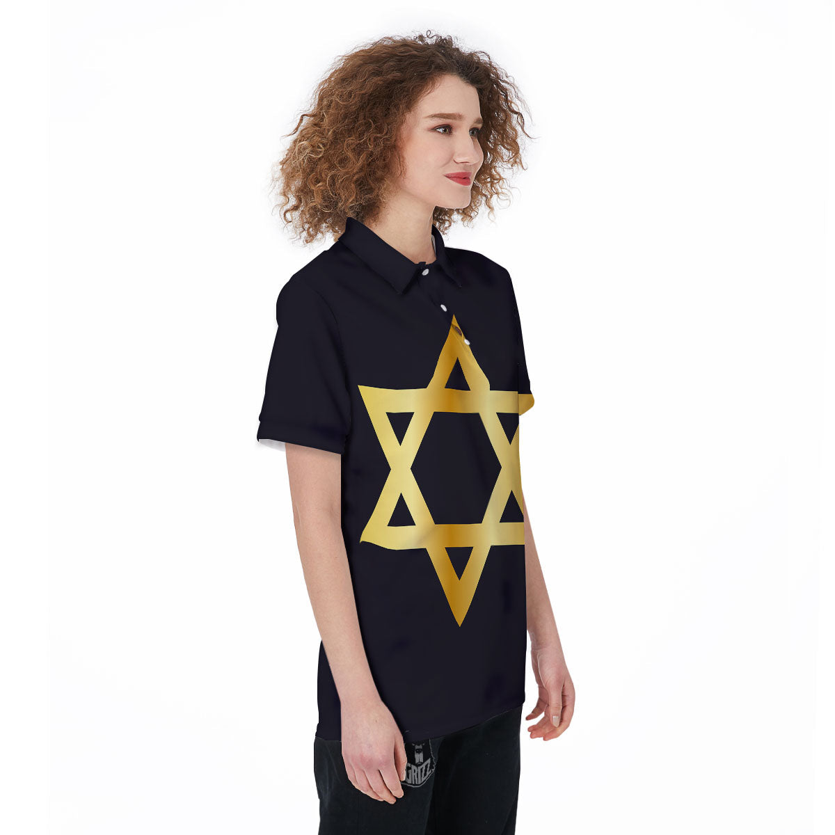 Star Of David Golden Print Women's Golf Shirts-grizzshop
