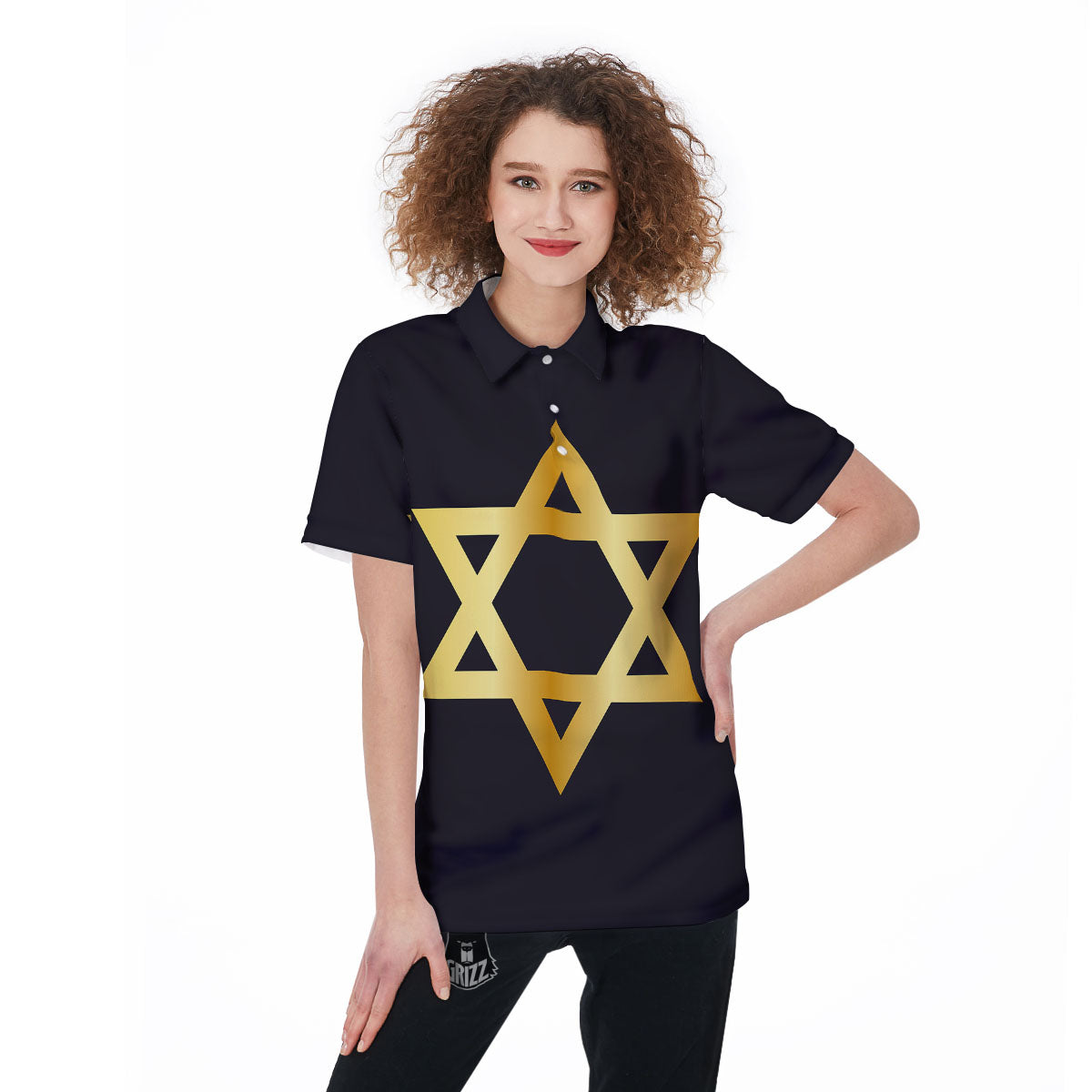 Star Of David Golden Print Women's Golf Shirts-grizzshop