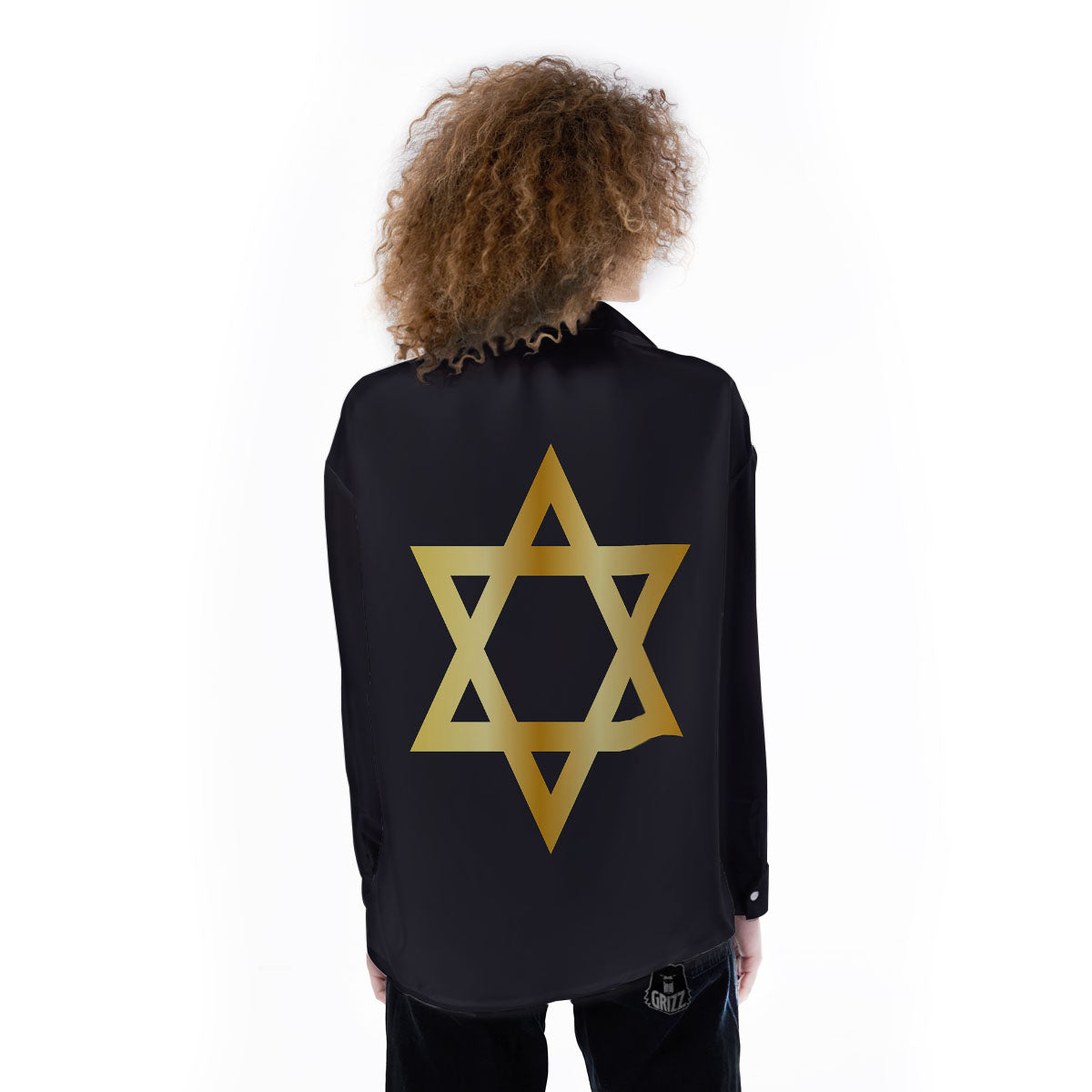 Star Of David Golden Print Women's Long Sleeve Shirts-grizzshop