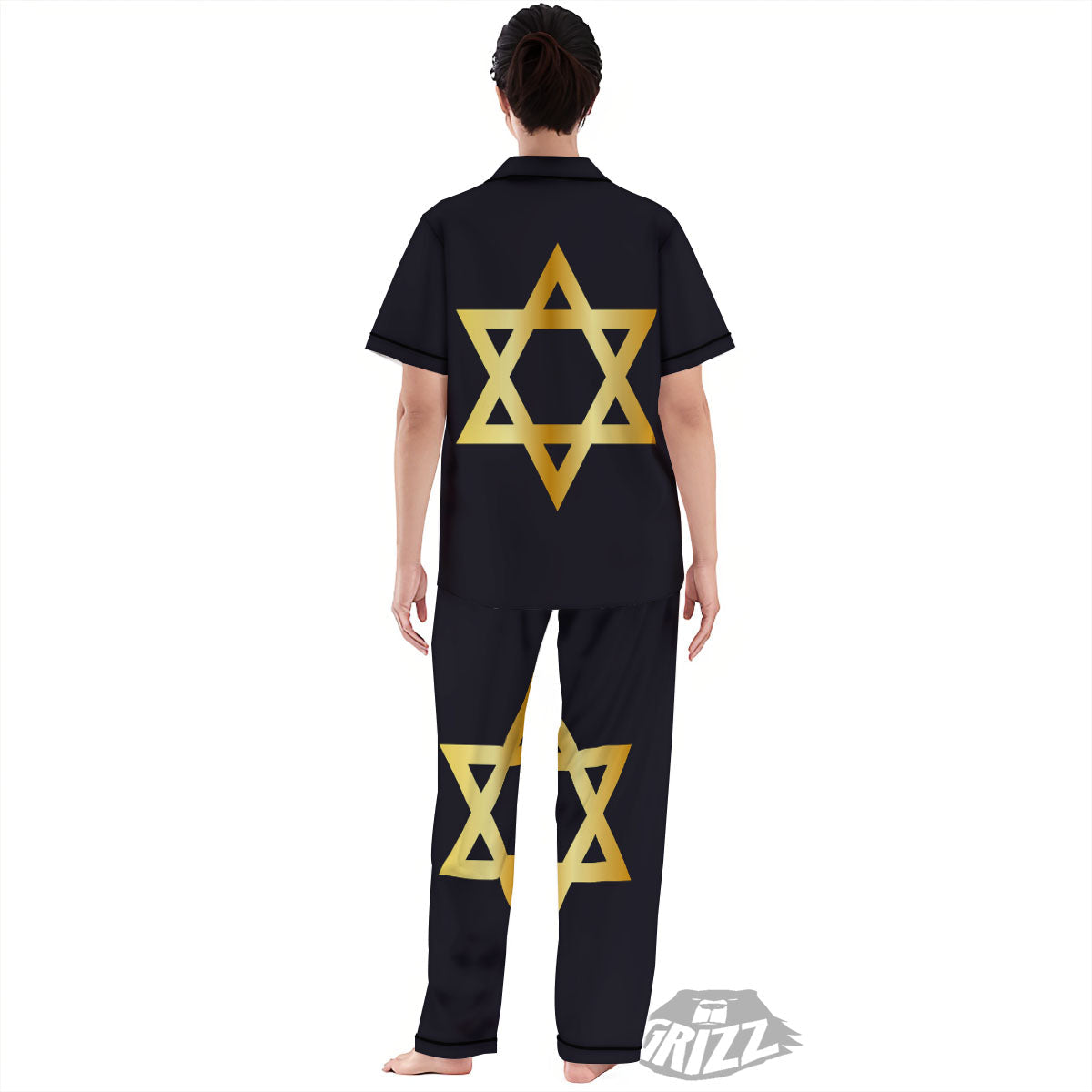 Star Of David Golden Print Women's Pajamas Set-grizzshop