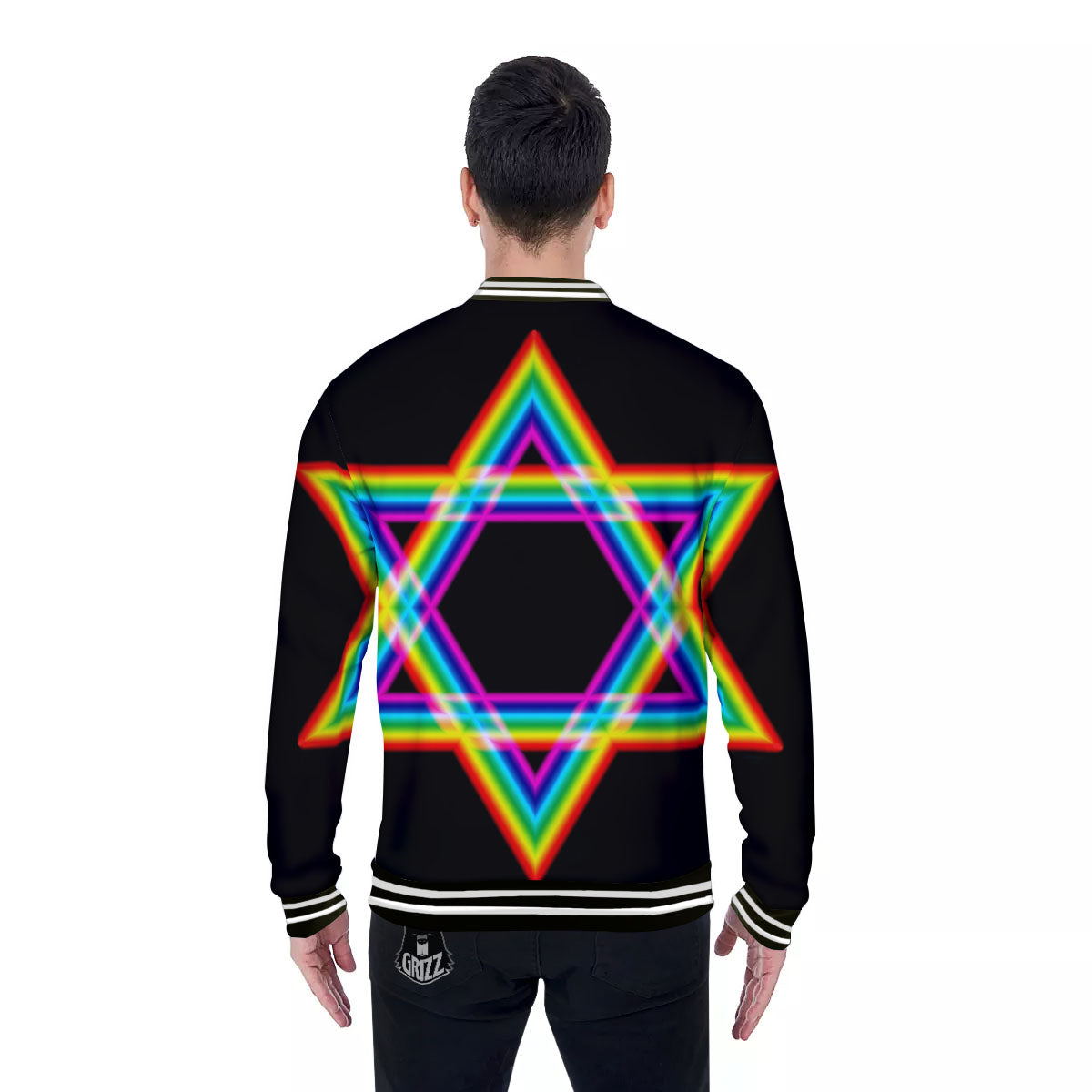 Star Of David Rainbow Print Baseball Jacket-grizzshop