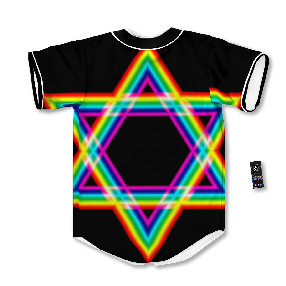Star Of David Rainbow Print Baseball Jersey-grizzshop