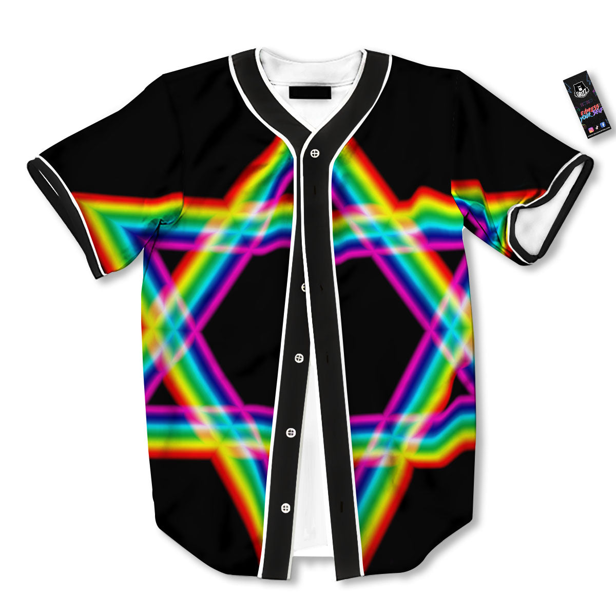 Star Of David Rainbow Print Baseball Jersey-grizzshop