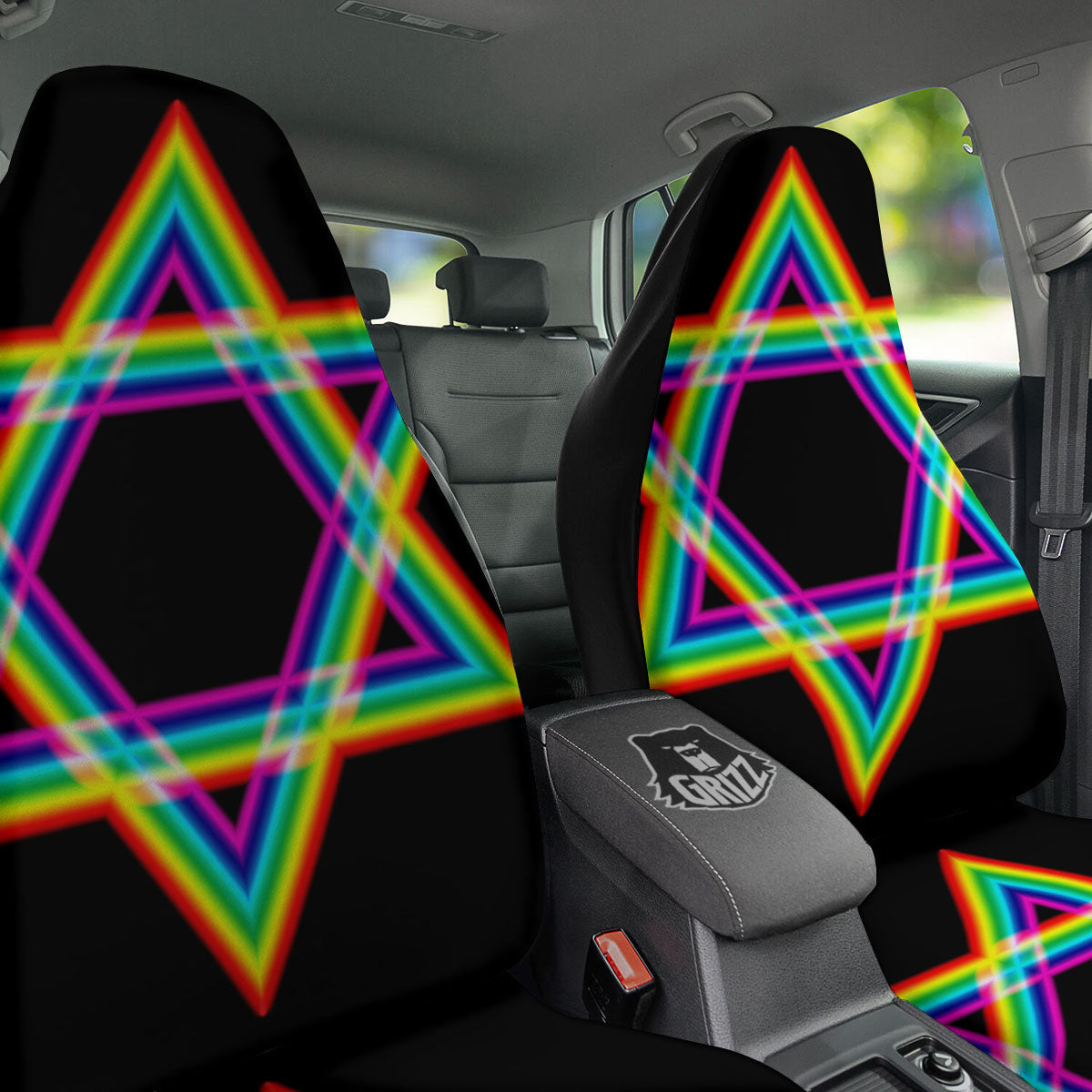 Star Of David Rainbow Print Car Seat Covers-grizzshop