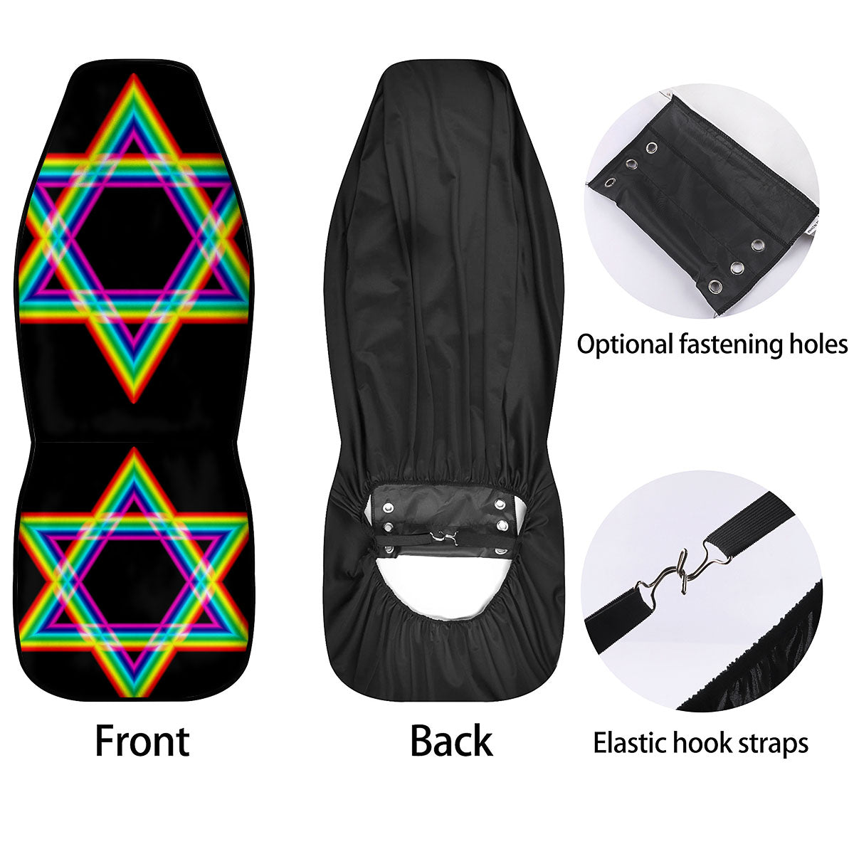 Star Of David Rainbow Print Car Seat Covers-grizzshop