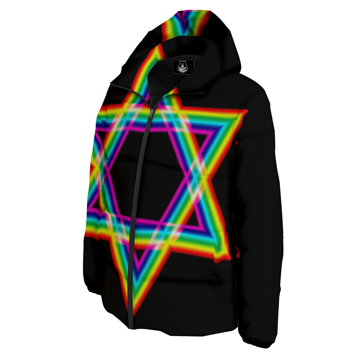Star Of David Rainbow Print Down Jacket-grizzshop