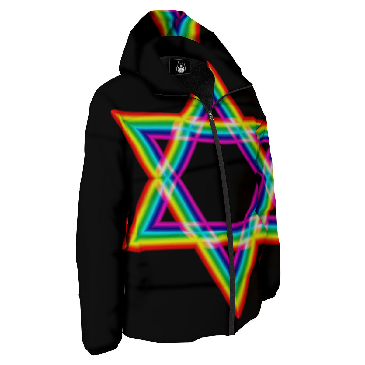 Star Of David Rainbow Print Down Jacket-grizzshop