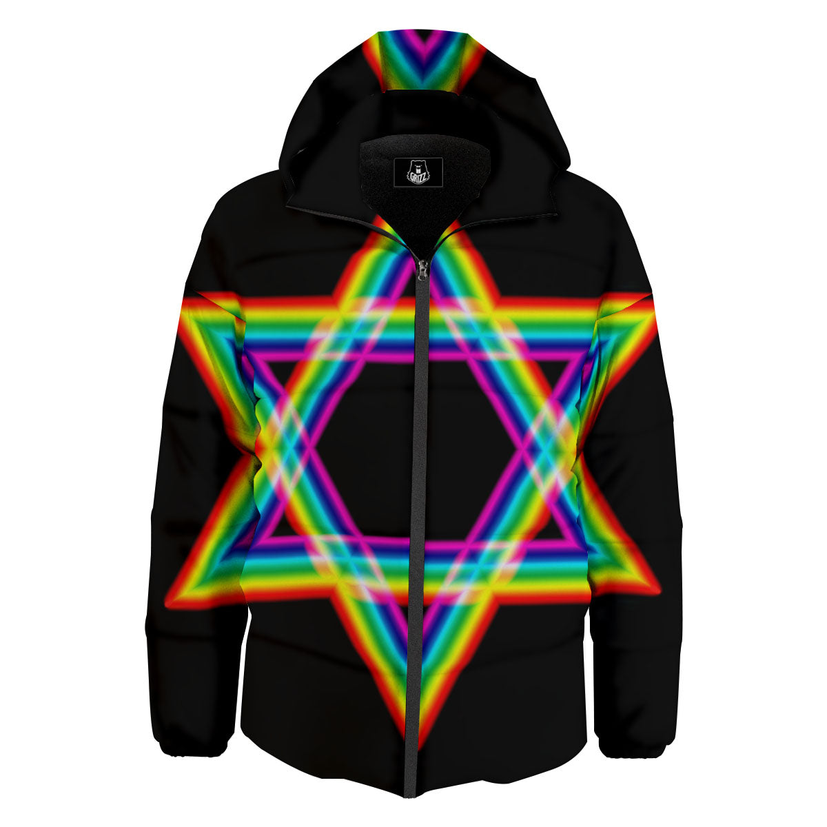 Star Of David Rainbow Print Down Jacket-grizzshop