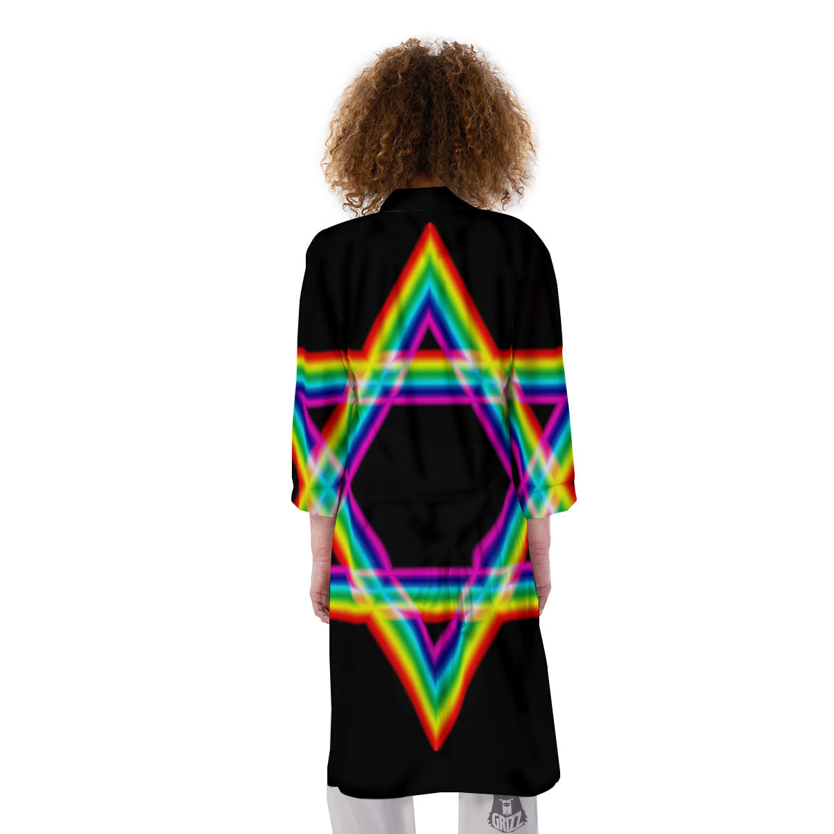 Star Of David Rainbow Print Kimono-grizzshop