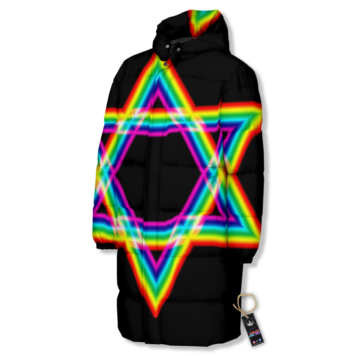 Star Of David Rainbow Print Long Down Jacket-grizzshop