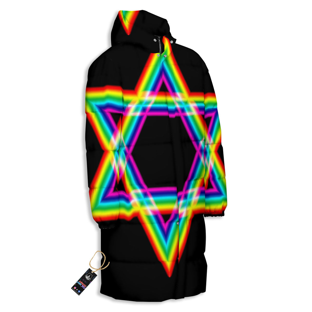Star Of David Rainbow Print Long Down Jacket-grizzshop