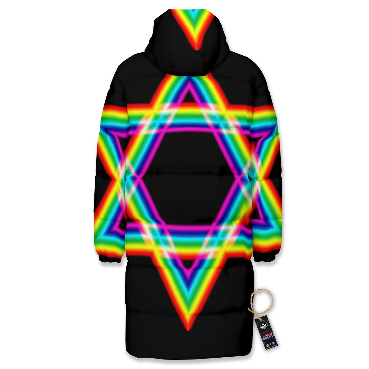 Star Of David Rainbow Print Long Down Jacket-grizzshop