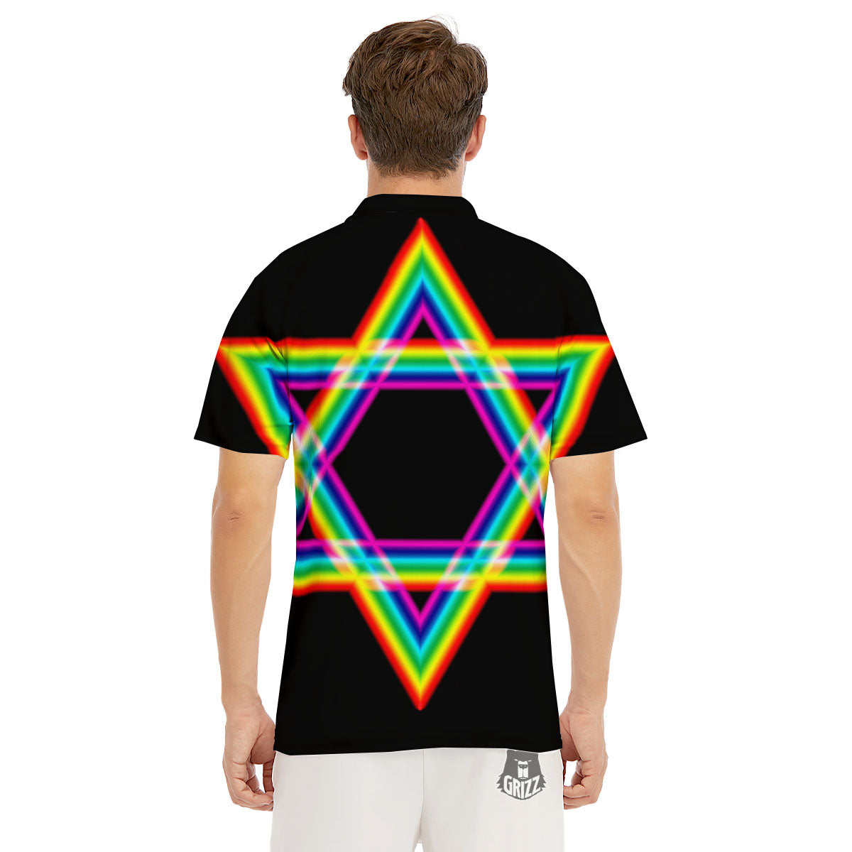 Star Of David Rainbow Print Men's Golf Shirts-grizzshop