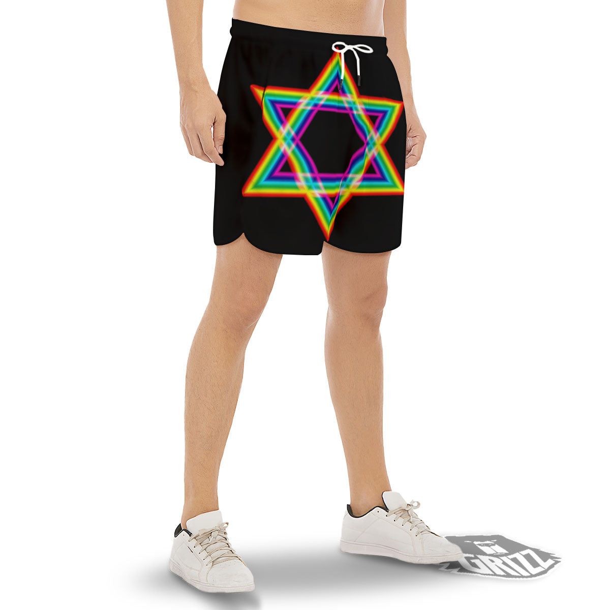 Star Of David Rainbow Print Men's Gym Shorts-grizzshop