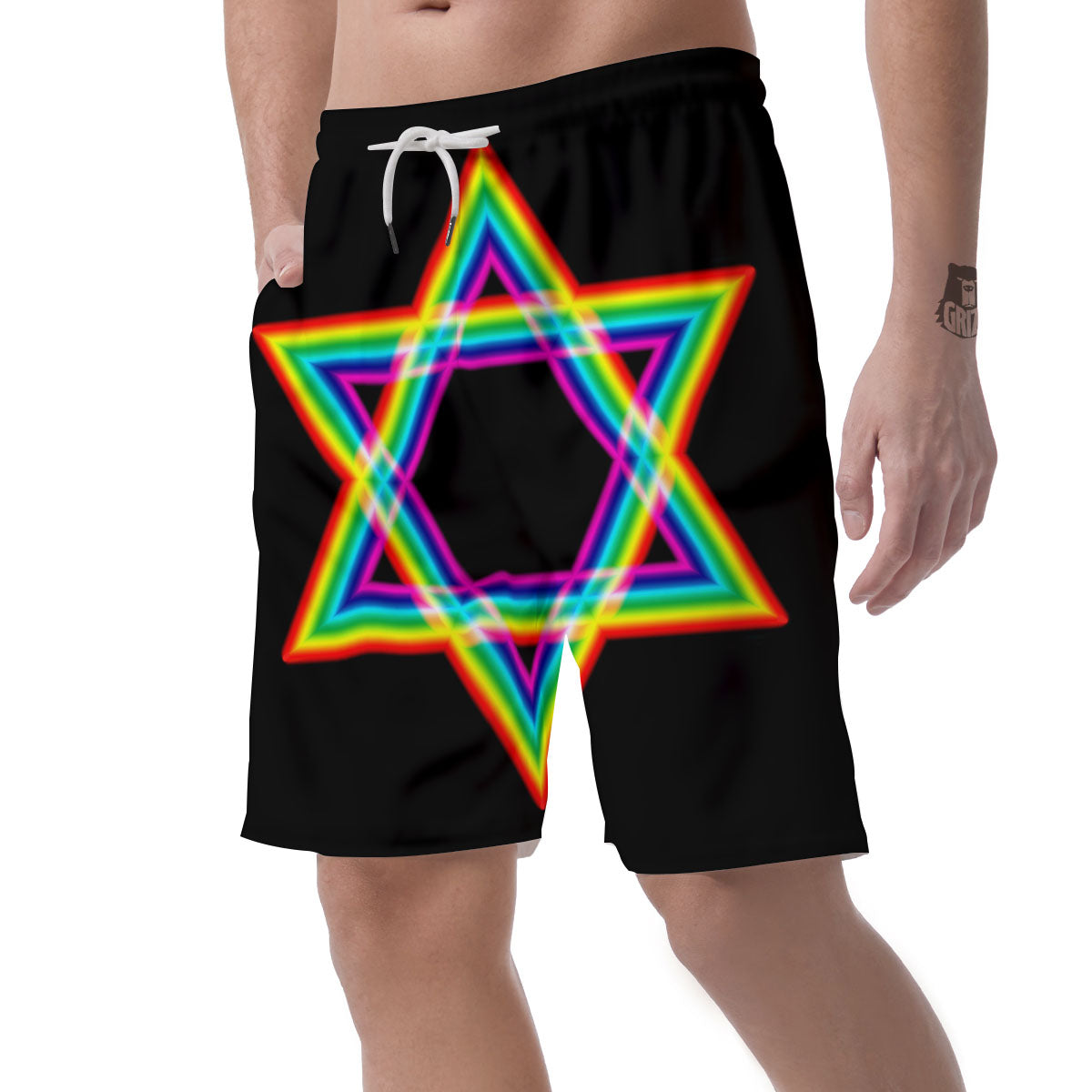 Star Of David Rainbow Print Men's Shorts-grizzshop