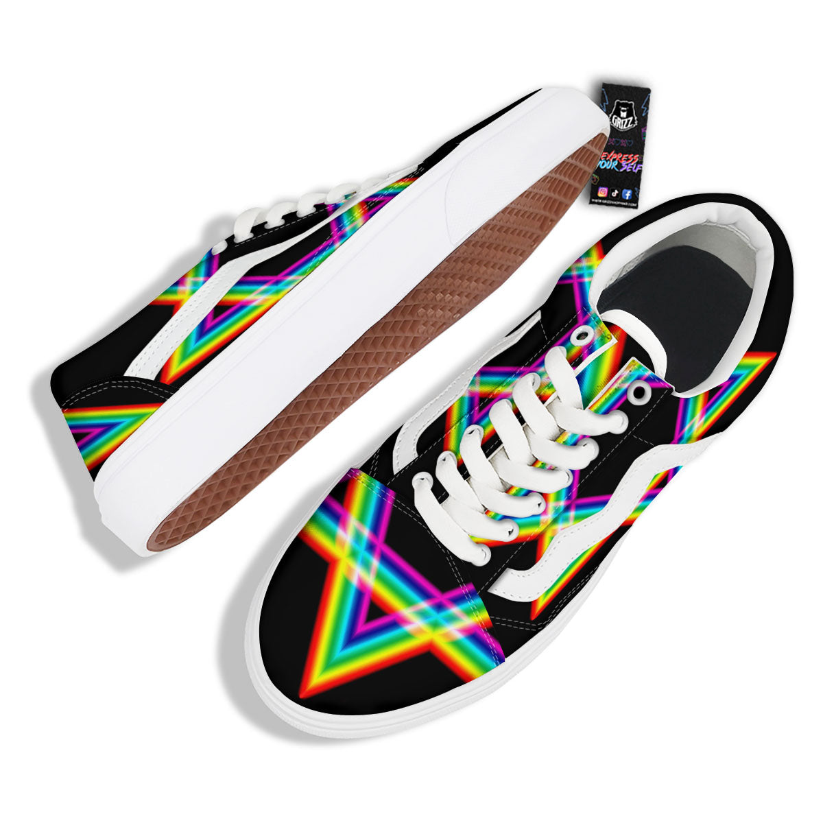 Star Of David Rainbow Print Skate Shoes-grizzshop