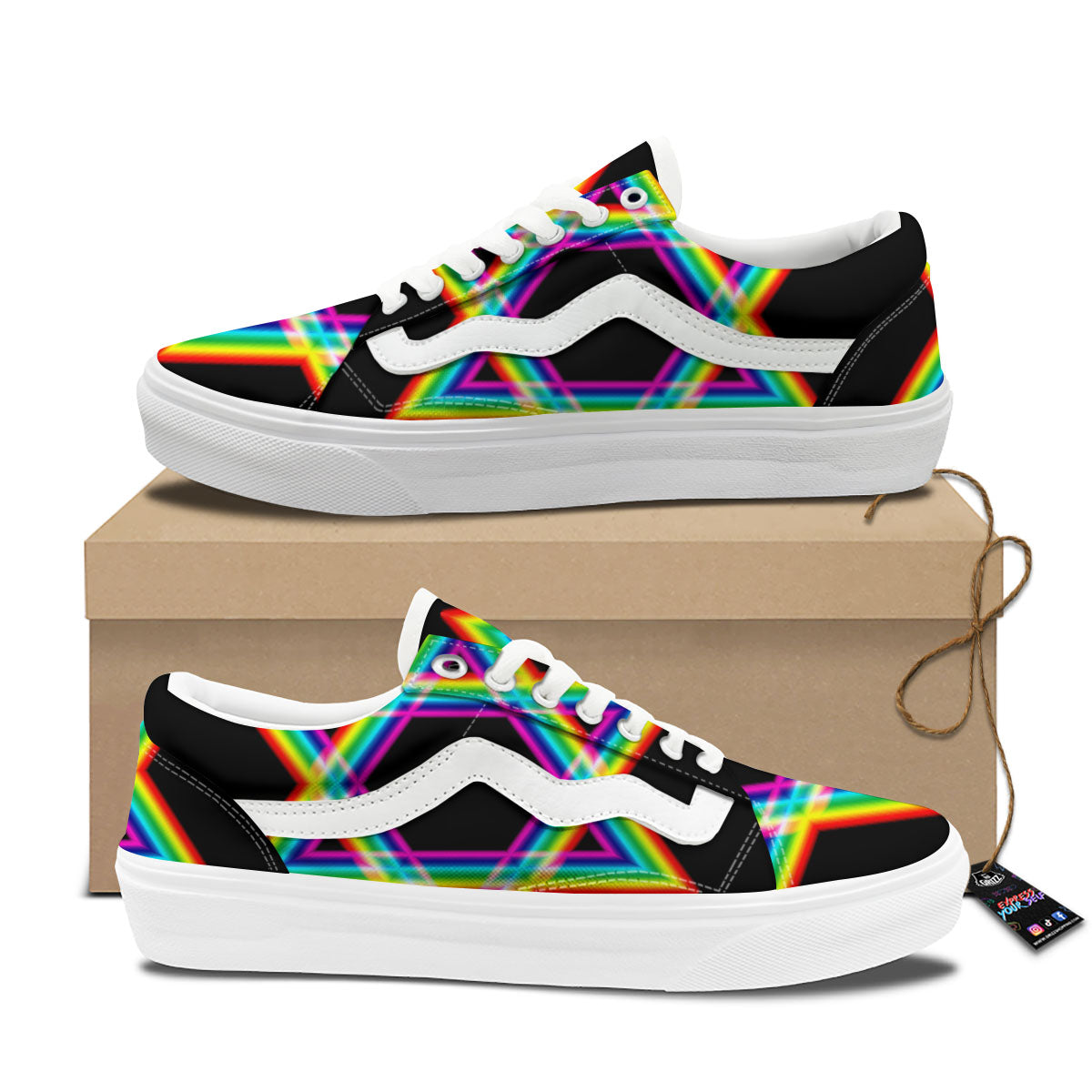 Star Of David Rainbow Print Skate Shoes-grizzshop