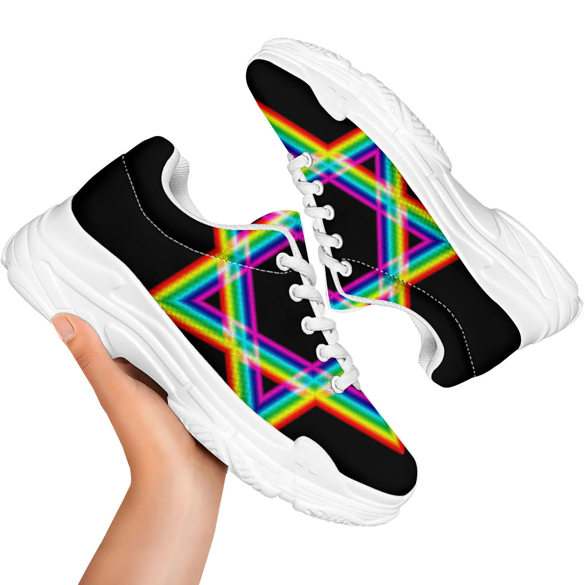 Star Of David Rainbow Print White Chunky Shoes-grizzshop