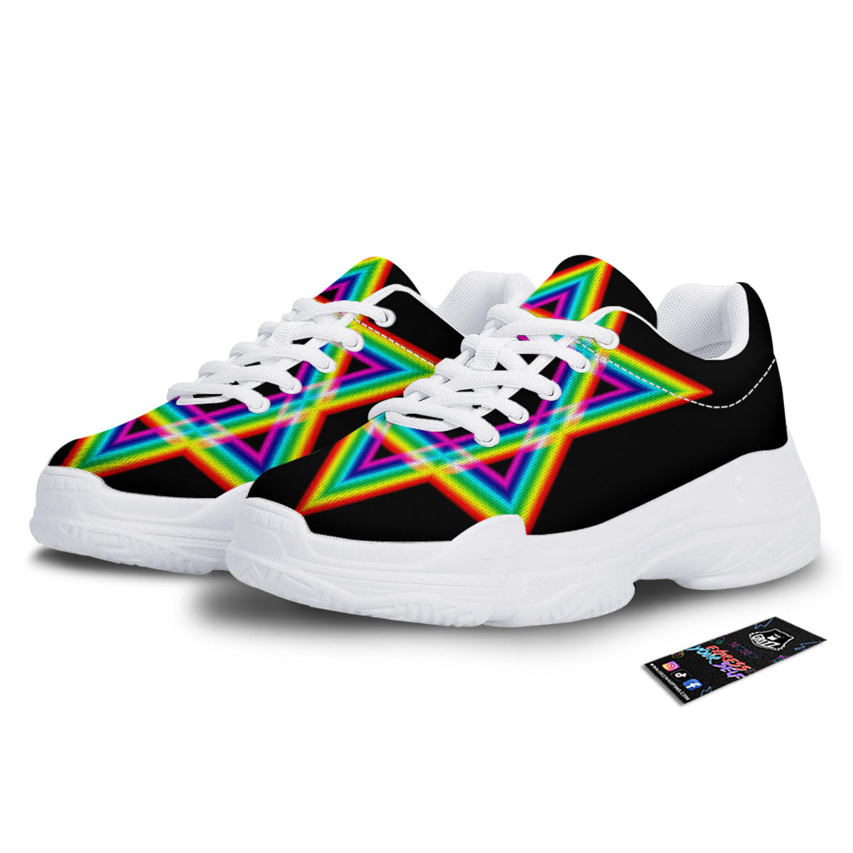 Star Of David Rainbow Print White Chunky Shoes-grizzshop